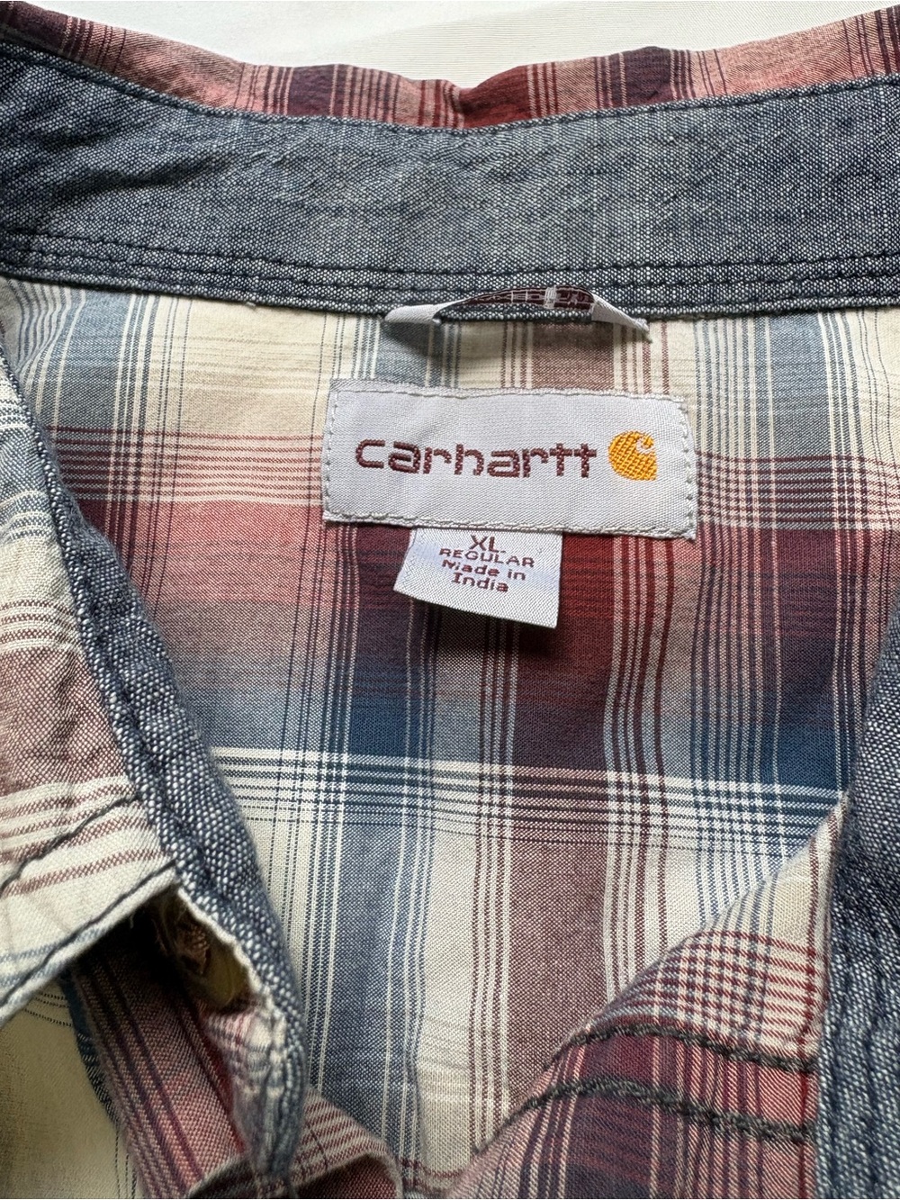 Carhartt Plaid Work Shirt Mens XL Short Sleeve Button Up Red Blue - Picture 3 of 9
